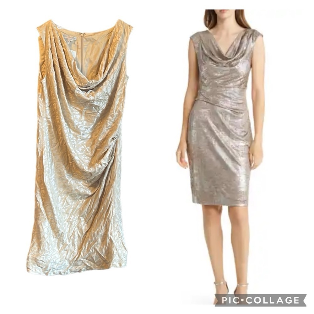 NWT Maggy London Honey Cowl Neck Sleeveless Evening Silky Midi Mob Wife Dress 10